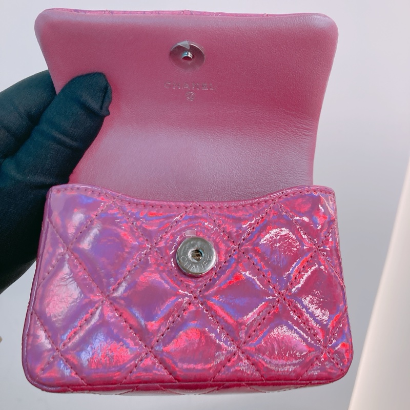 MS0518 CHANEL 香奈兒幻彩桃紅色特別版卡包吊飾CARD HOLDER WITH HOOK GOATSKIN IRIDESCENT PURPLE-16