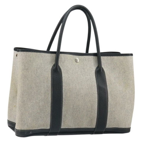 愛馬仕 Garden Party PM 手袋 塗層帆布 灰色 銀色 正品 159912