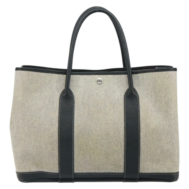 【日本直送】愛馬仕 Garden Party PM 手袋 塗層帆布 灰色 銀色 正品 159912-1