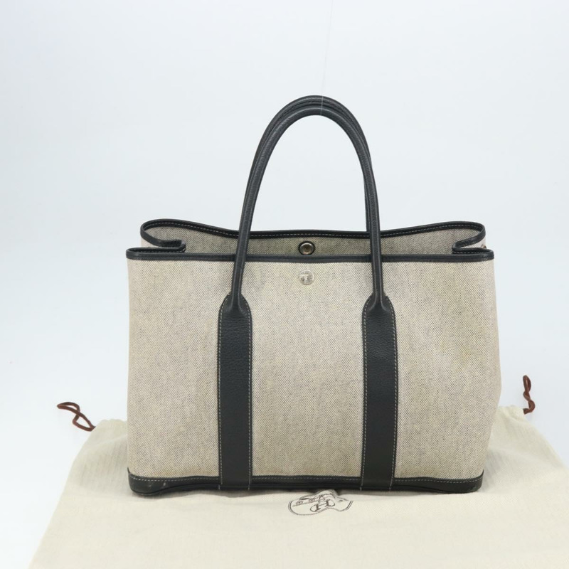 【日本直送】愛馬仕 Garden Party PM 手袋 塗層帆布 灰色 銀色 正品 159912-11