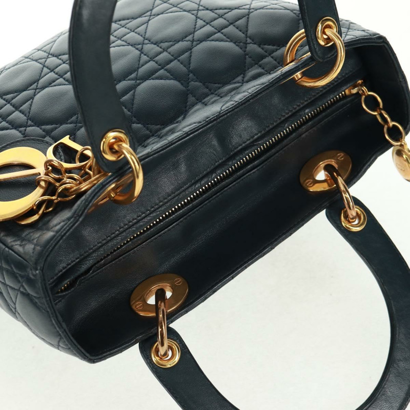 【日本直送】Christian Dior Lady Dior Canage 手袋，羊皮材質，海軍藍金色，正品，貨號 163234V-6