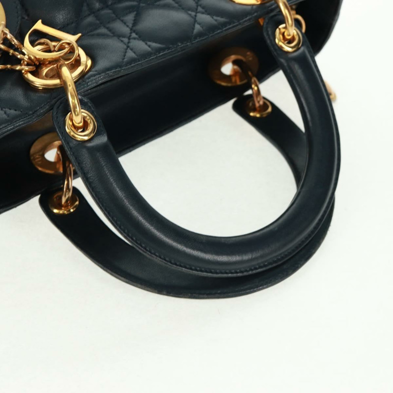 【日本直送】Christian Dior Lady Dior Canage 手袋，羊皮材質，海軍藍金色，正品，貨號 163234V-7