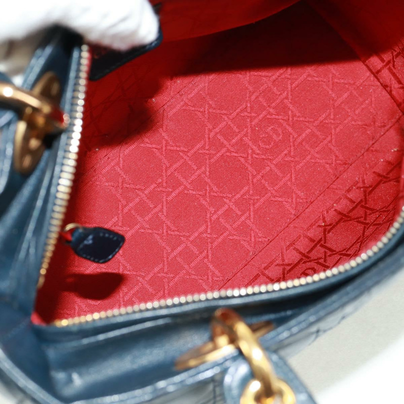 【日本直送】Christian Dior Lady Dior Canage 手袋，羊皮材質，海軍藍金色，正品，貨號 163234V-9