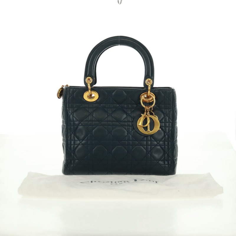 【日本直送】Christian Dior Lady Dior Canage 手袋，羊皮材質，海軍藍金色，正品，貨號 163234V-11