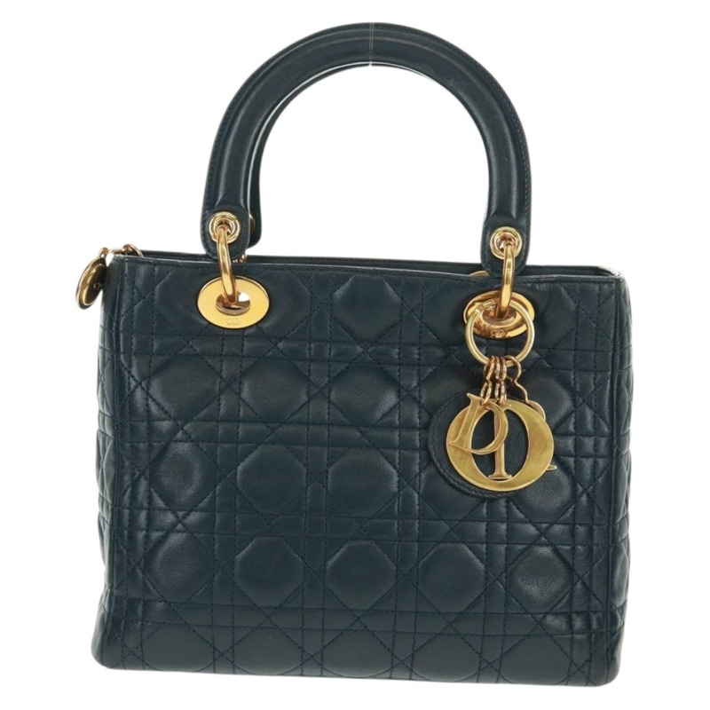 【日本直送】Christian Dior Lady Dior Canage 手袋，羊皮材質，海軍藍金色，正品，貨號 163234V-12