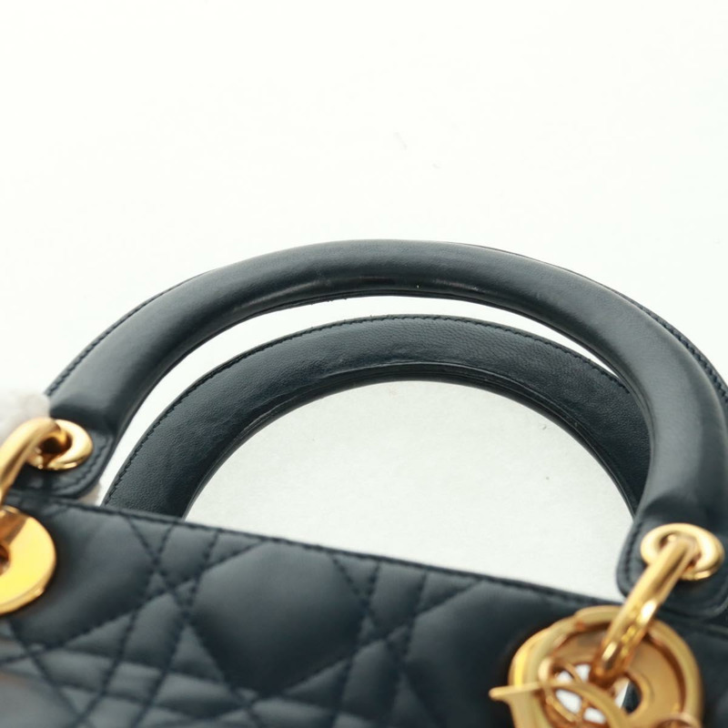 【日本直送】Christian Dior Lady Dior Canage 手袋，羊皮材質，海軍藍金色，正品，貨號 163234V-13