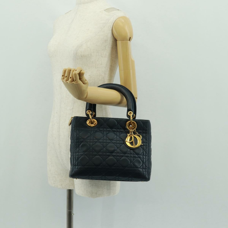 【日本直送】Christian Dior Lady Dior Canage 手袋，羊皮材質，海軍藍金色，正品，貨號 163234V-24