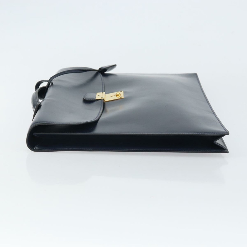 【日本直送】愛馬仕 Kirius 商務包 皮革 海軍藍 金色 正品 bs32277-3