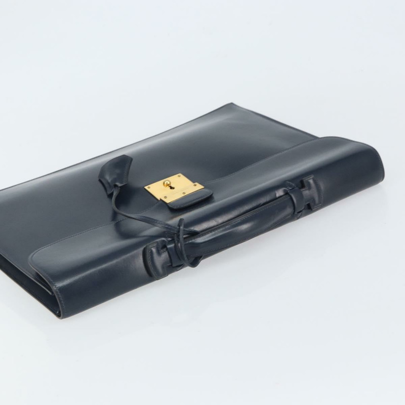 【日本直送】愛馬仕 Kirius 商務包 皮革 海軍藍 金色 正品 bs32277-5