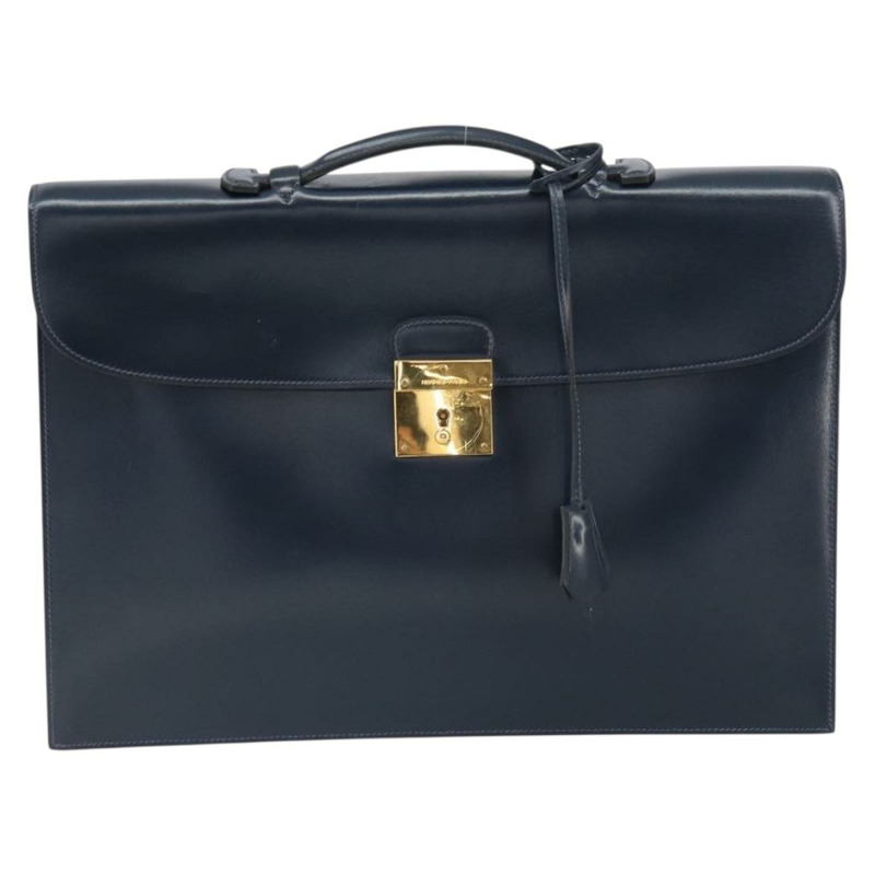 【日本直送】愛馬仕 Kirius 商務包 皮革 海軍藍 金色 正品 bs32277-12