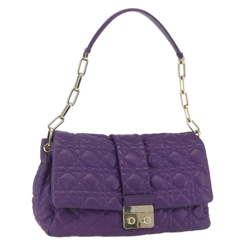 Christian Dior Miss Dior 鏈條肩背包 皮革 藍色 金色 Auth mr1834V