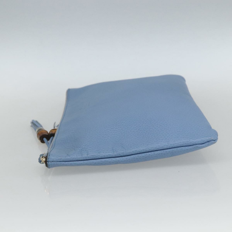 【日本直送】GUCCI 淺藍色金色皮革手拿包 376858 正品 157541V-2