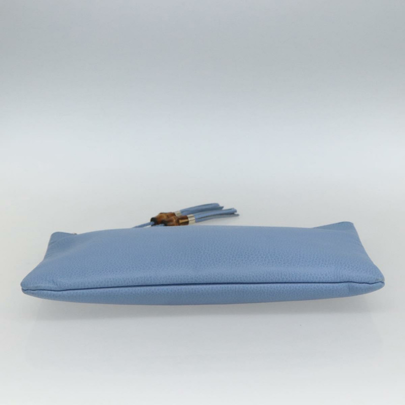 【日本直送】GUCCI 淺藍色金色皮革手拿包 376858 正品 157541V-4