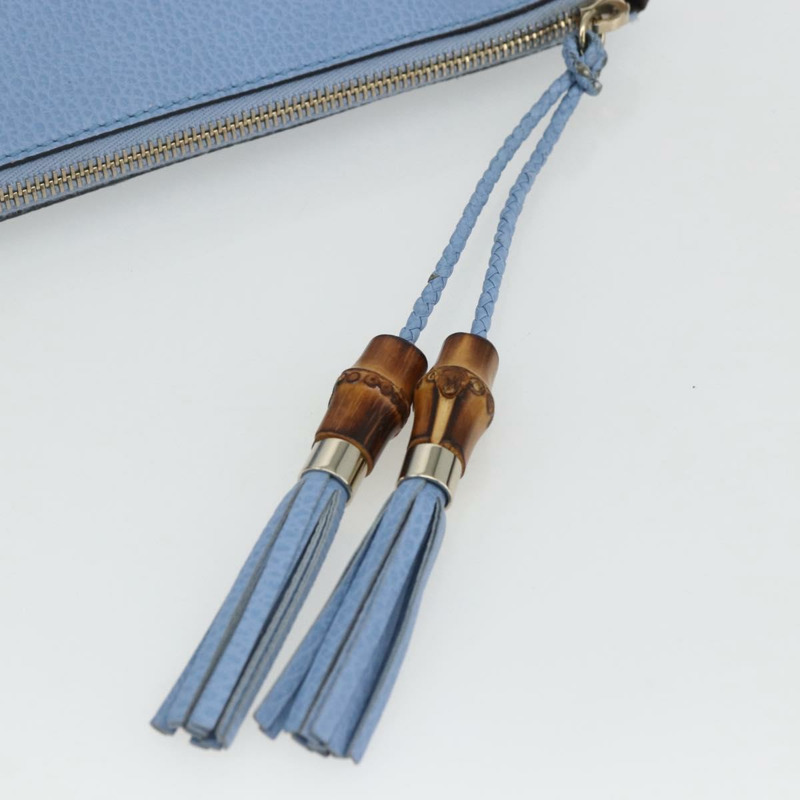 【日本直送】GUCCI 淺藍色金色皮革手拿包 376858 正品 157541V-6