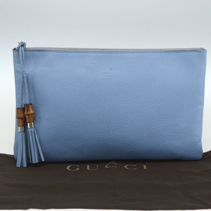 【日本直送】GUCCI 淺藍色金色皮革手拿包 376858 正品 157541V-11