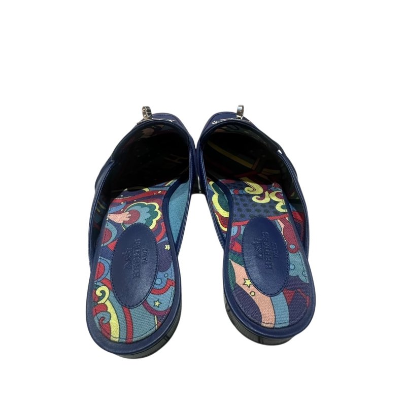 【美收精品】HERMES藍色皮革拖鞋 4-713-1