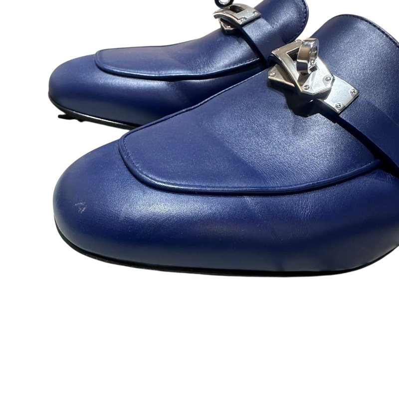 【美收精品】HERMES藍色皮革拖鞋 4-713-2