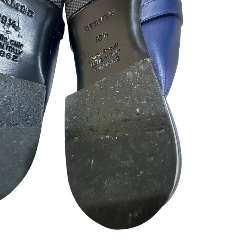 【美收精品】HERMES藍色皮革拖鞋 4-713-3