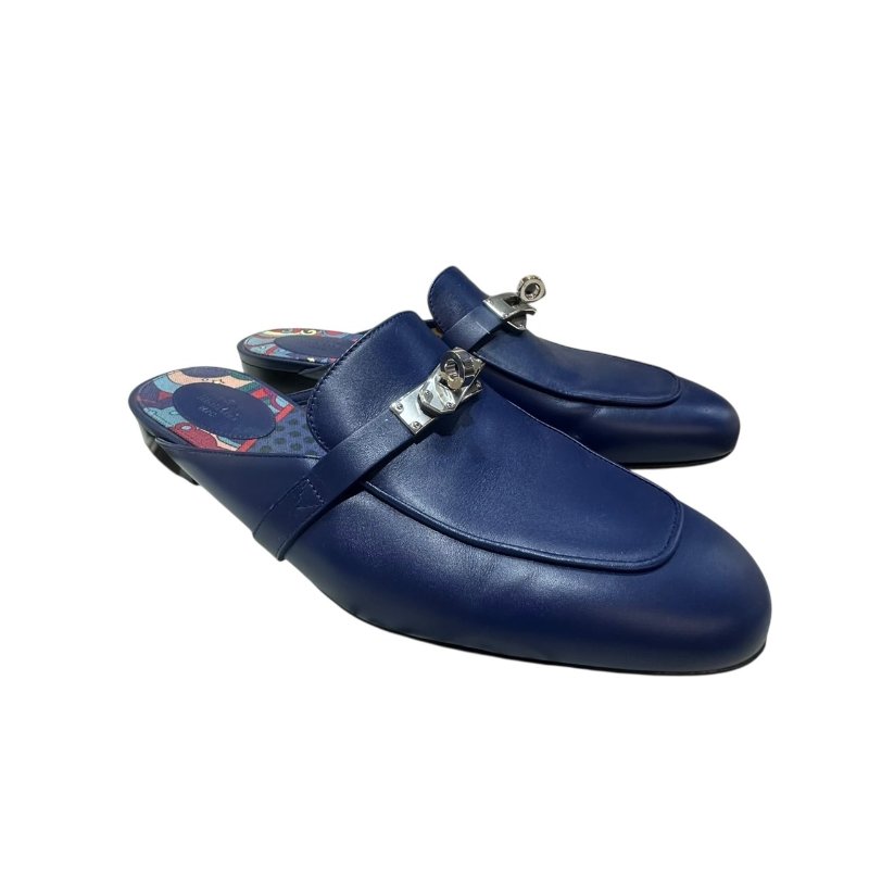 【美收精品】HERMES藍色皮革拖鞋 4-713-6