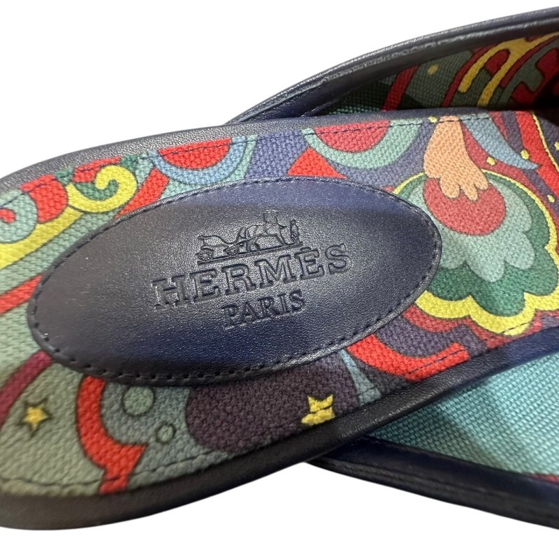 【美收精品】HERMES藍色皮革拖鞋 4-713-9