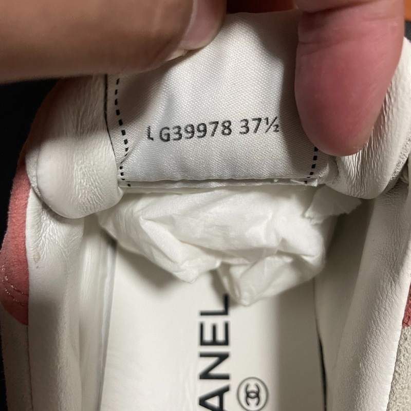 Chanel正品香奈兒徽標 低幫雙C板鞋 女款 粉白 37.5碼-5