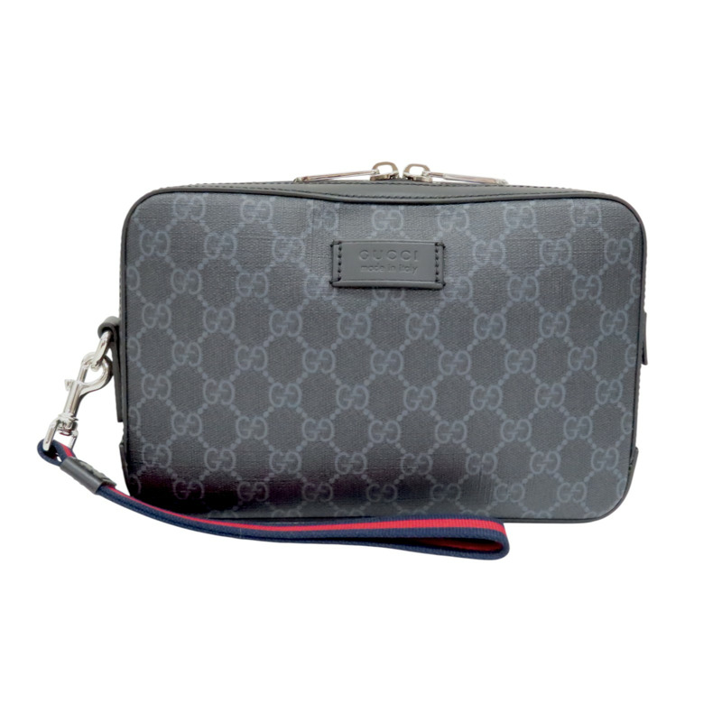 黑色 GG Supreme帆布 手拿包【GUCCI 古馳】 495562-0