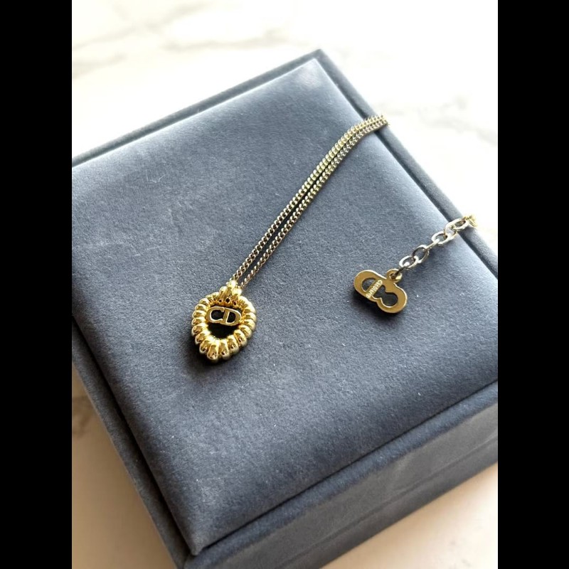 【LA LUNE】中古Dior 金色浮雕水滴復古頸鏈 項鏈 首飾飾品 二手 古董 禮物-0