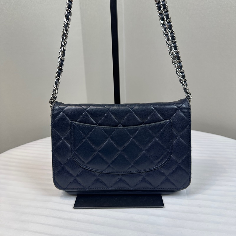 香奈兒/Chanel WOC 银扣深蓝色羊皮雙C鏈條單肩斜背包 20x5x13cm-1