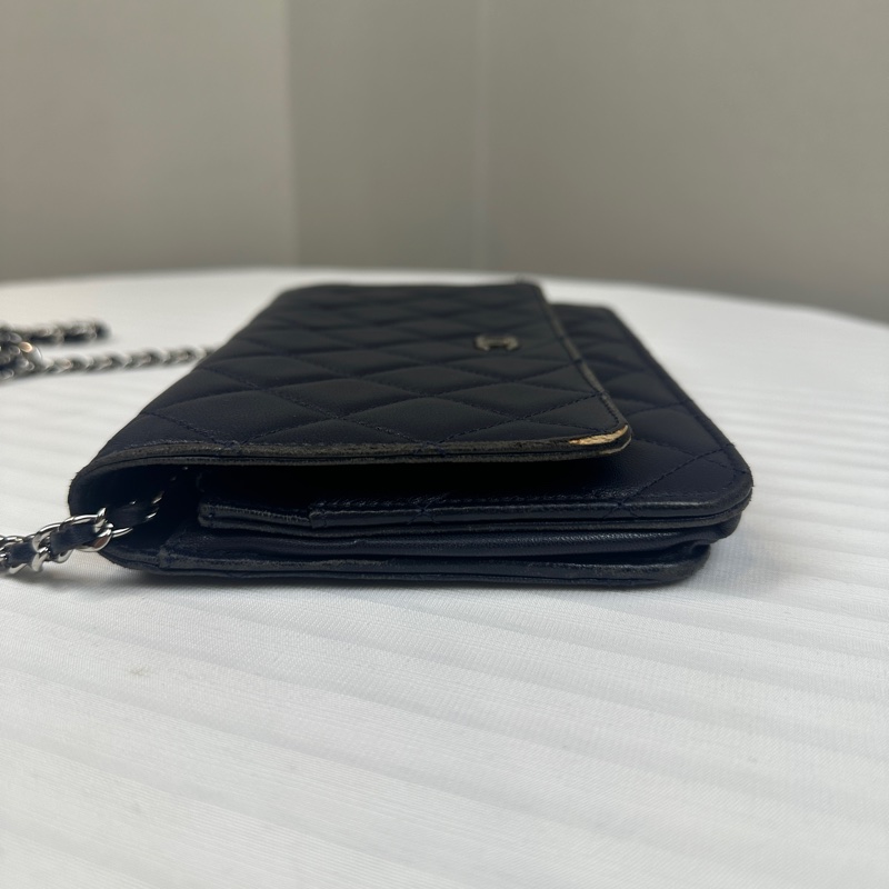 香奈兒/Chanel WOC 银扣深蓝色羊皮雙C鏈條單肩斜背包 20x5x13cm-2