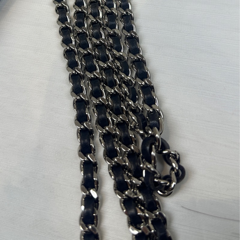 香奈兒/Chanel WOC 银扣深蓝色羊皮雙C鏈條單肩斜背包 20x5x13cm-7