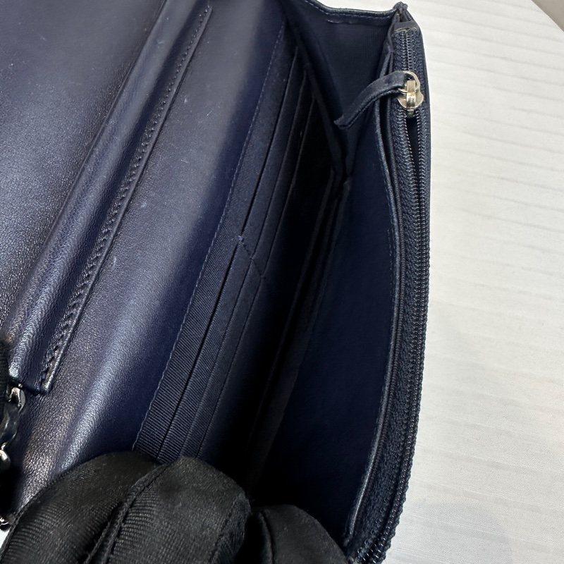 香奈兒/Chanel WOC 银扣深蓝色羊皮雙C鏈條單肩斜背包 20x5x13cm-12