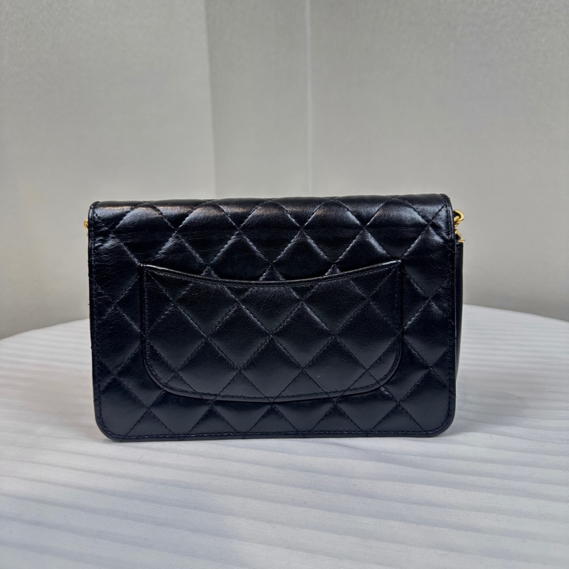 香奈兒/Chanel WOC 金扣黑色羊皮鏈條單肩斜背包20x5x13cm-1