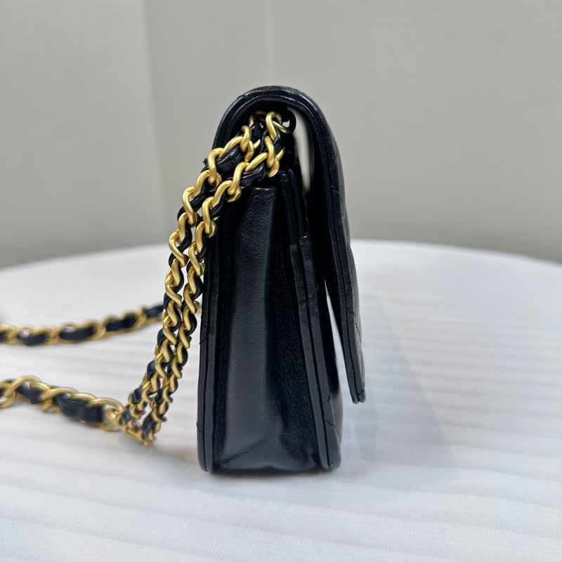 香奈兒/Chanel WOC 金扣黑色羊皮鏈條單肩斜背包20x5x13cm-3