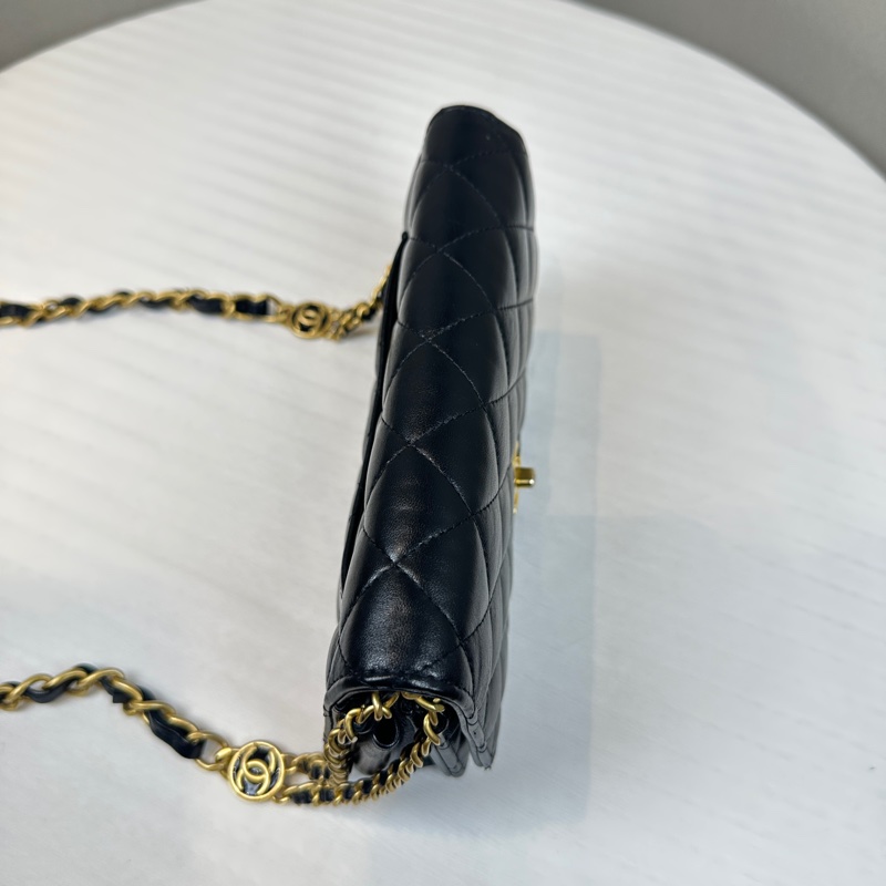 香奈兒/Chanel WOC 金扣黑色羊皮鏈條單肩斜背包20x5x13cm-5