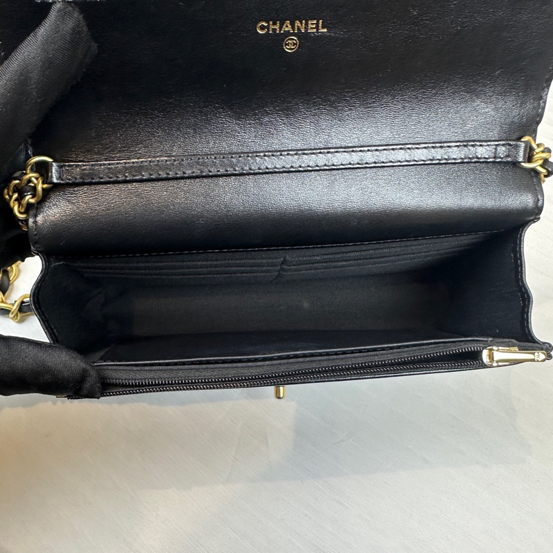 香奈兒/Chanel WOC 金扣黑色羊皮鏈條單肩斜背包20x5x13cm-7