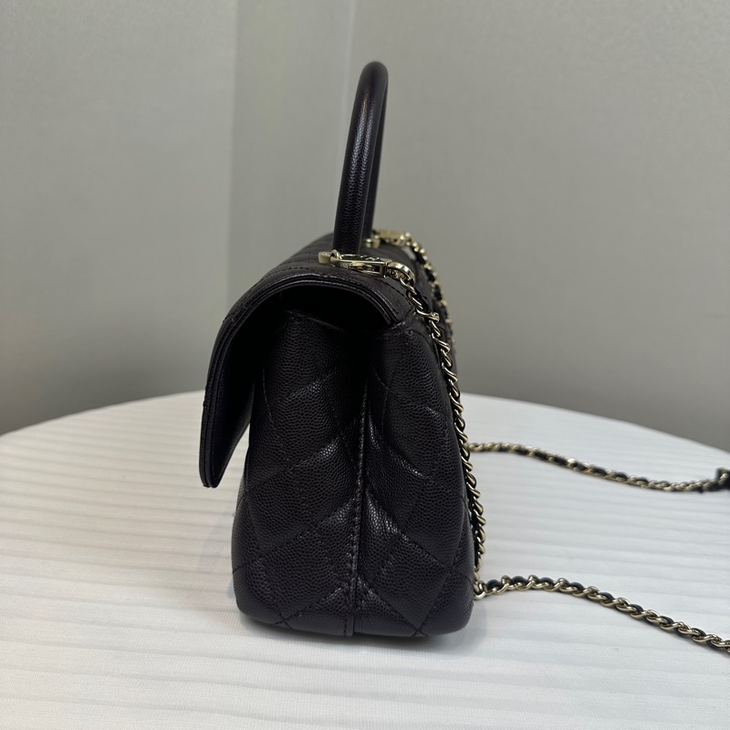 香奈兒/Chanel Coco Handle 小號深紫棕色荔枝皮牛皮手提斜背包24x10x14cm-2