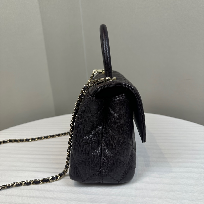 香奈兒/Chanel Coco Handle 小號深紫棕色荔枝皮牛皮手提斜背包24x10x14cm-3