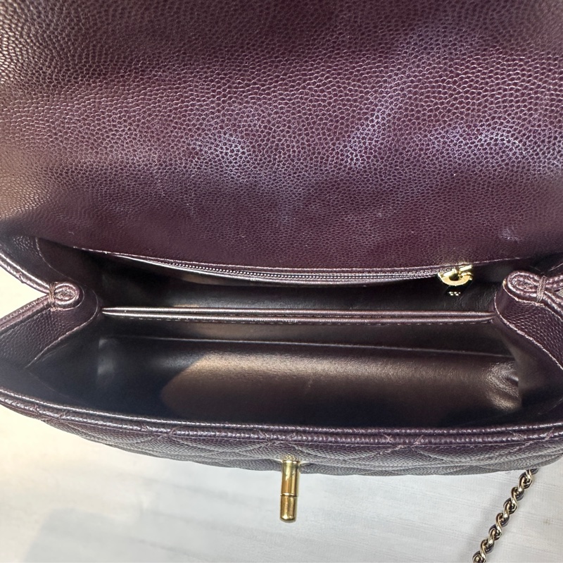 香奈兒/Chanel Coco Handle 小號深紫棕色荔枝皮牛皮手提斜背包24x10x14cm-12