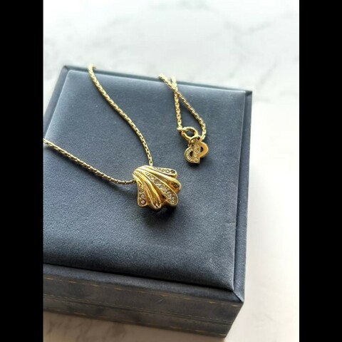 【LA LUNE】中古Dior 金色水鑽貝殼復古頸鏈 項鏈 首飾飾品 二手 古董 禮物