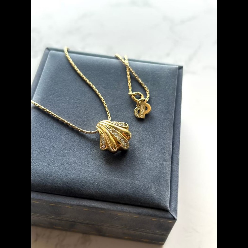 【LA LUNE】中古Dior 金色水鑽貝殼復古頸鏈 項鏈 首飾飾品 二手 古董 禮物-0