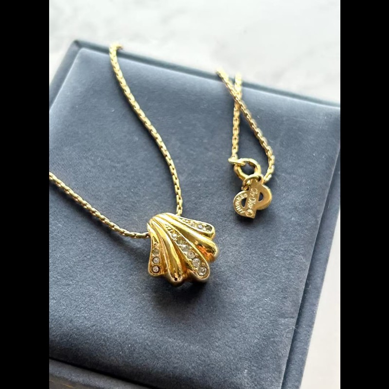 【LA LUNE】中古Dior 金色水鑽貝殼復古頸鏈 項鏈 首飾飾品 二手 古董 禮物-1