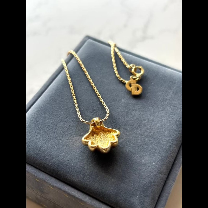 【LA LUNE】中古Dior 金色水鑽貝殼復古頸鏈 項鏈 首飾飾品 二手 古董 禮物-3
