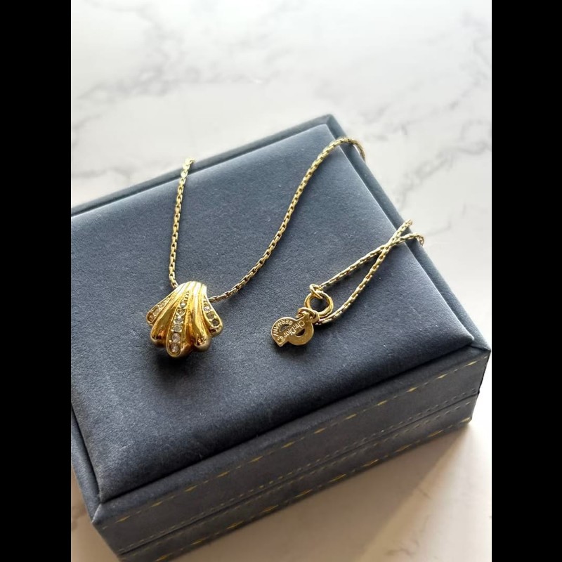 【LA LUNE】中古Dior 金色水鑽貝殼復古頸鏈 項鏈 首飾飾品 二手 古董 禮物-6