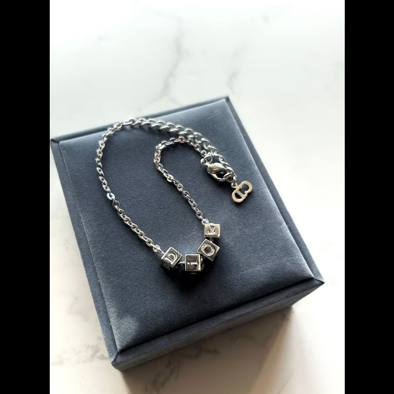 【LA LUNE】中古Dior 銀色小立方復古手鏈 手鐲 首飾飾品 禮物 二手 古董配件-0
