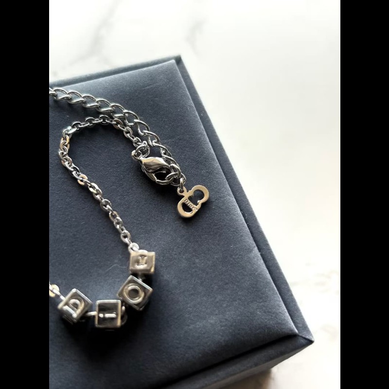 【LA LUNE】中古Dior 銀色小立方復古手鏈 手鐲 首飾飾品 禮物 二手 古董配件-2