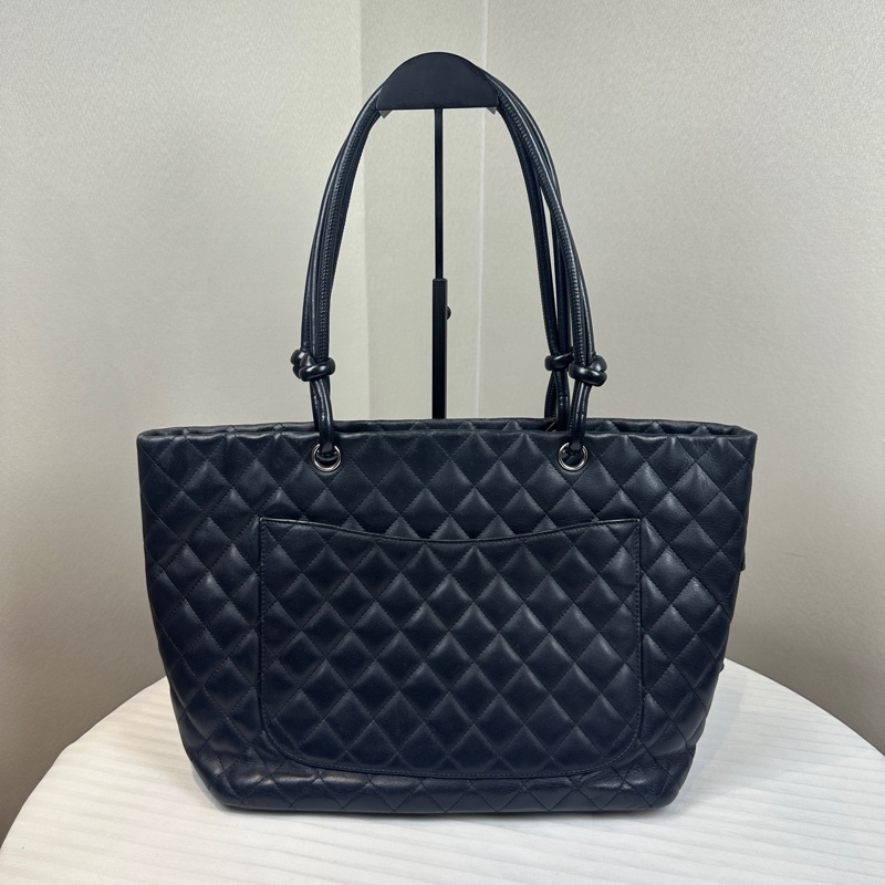 香奈兒/Chanel Vintage Cambon Tote Bag 黑色銀扣牛皮康鵬托特包30x14x24cm-1