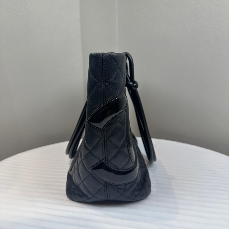 香奈兒/Chanel Vintage Cambon Tote Bag 黑色銀扣牛皮康鵬托特包30x14x24cm-2