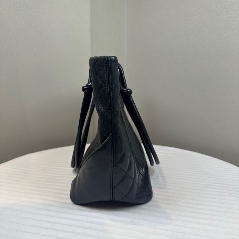 香奈兒/Chanel Vintage Cambon Tote Bag 黑色銀扣牛皮康鵬托特包30x14x24cm-3