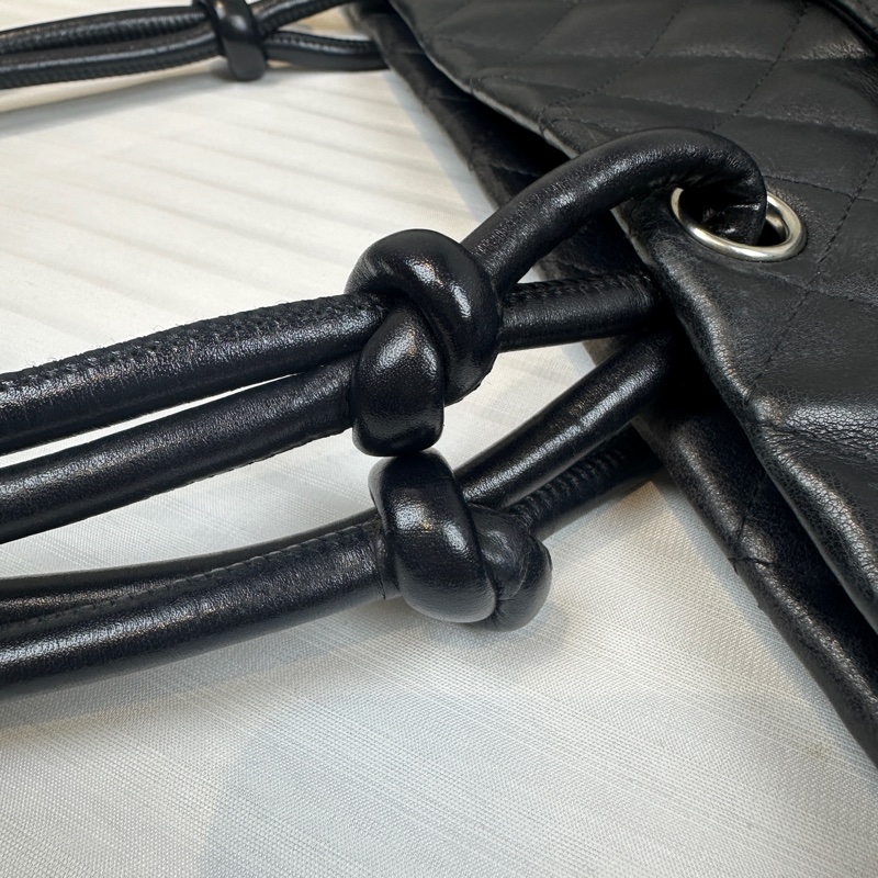 香奈兒/Chanel Vintage Cambon Tote Bag 黑色銀扣牛皮康鵬托特包30x14x24cm-7