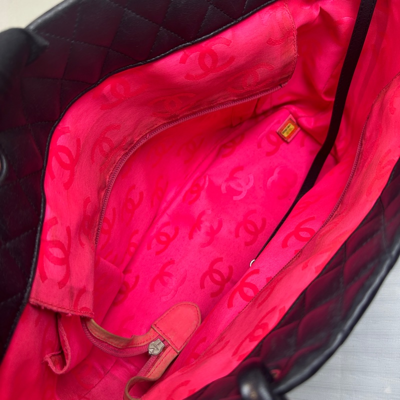 香奈兒/Chanel Vintage Cambon Tote Bag 黑色銀扣牛皮康鵬托特包30x14x24cm-9